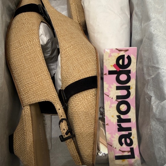 Larroude Gold Pointed Slingback Flats with Black Buckle - Picture 7 of 7